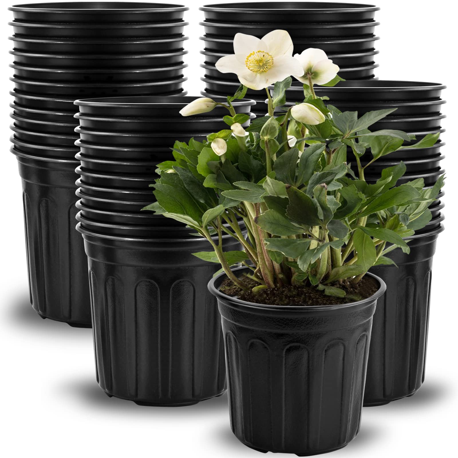 Elitecran 48-Pack 1 Gallon Thickened Soft Plant Nursery Pots, Flexible Plastic Flower Pots with Drainage Holes for Seedling, Succulents Cuttings, Transplanting (Black)
