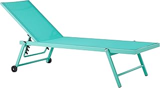 Beliani Tumbona de jardín Asiento sintético Turquesa Estructura de Aluminio 198 x 61 cm Respaldo reclinable con Ruedas Pat...
