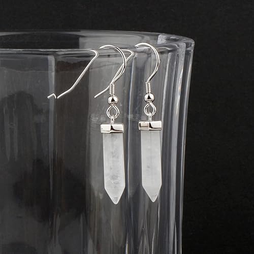 Miniatura 5 de 925 Sterling Silver Genuine White Quartz Dangle Drop Hook Earrings for Women