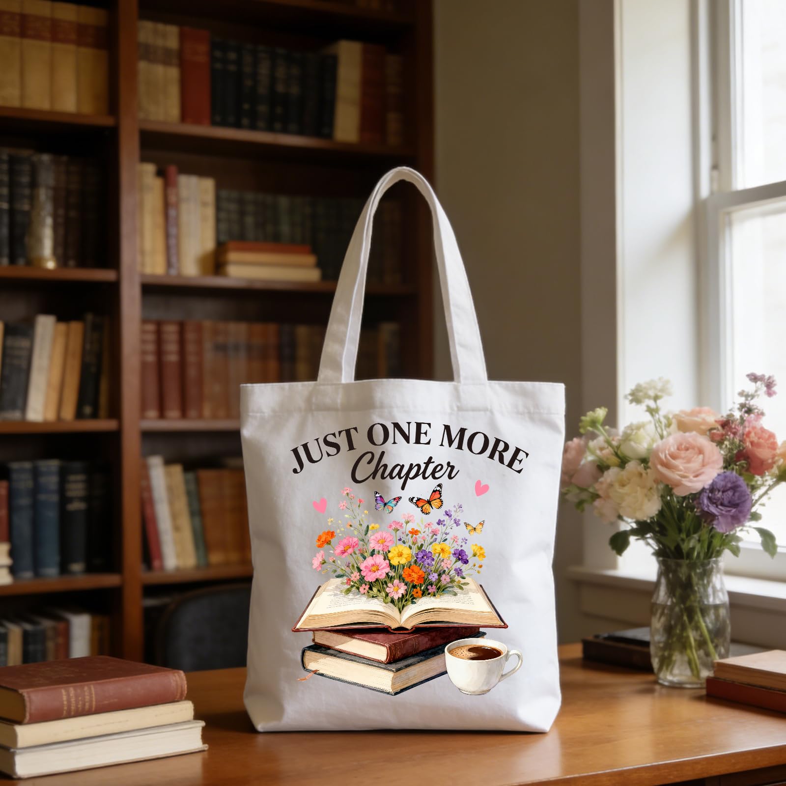 ANATTASOUL Borsa in cotone personalizzabile, con motivo a libro, in tela, regalo per donna, fidanzata, mamma, sorelle, moglie, compleanno, festa della mamma, con cremallera, 38 x 40 cm