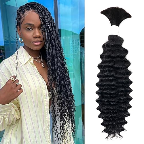 Cabello humano para trenzar, para trenzas bohemias, rizado, a granel, sin trama, micro, húmedo, ondulado, 3.53 onzas, un manojopaquete (22 pulgadas,