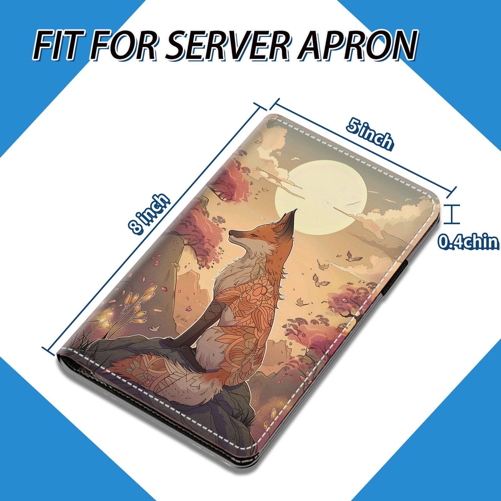 NLZQTTBD Server Book, Server Books for Waitress Compact Cute Waiter Receipt Book PU Leather Waitress Book with Zipper Pocket Cash Check Restaurant Bartender Server Apron Fox