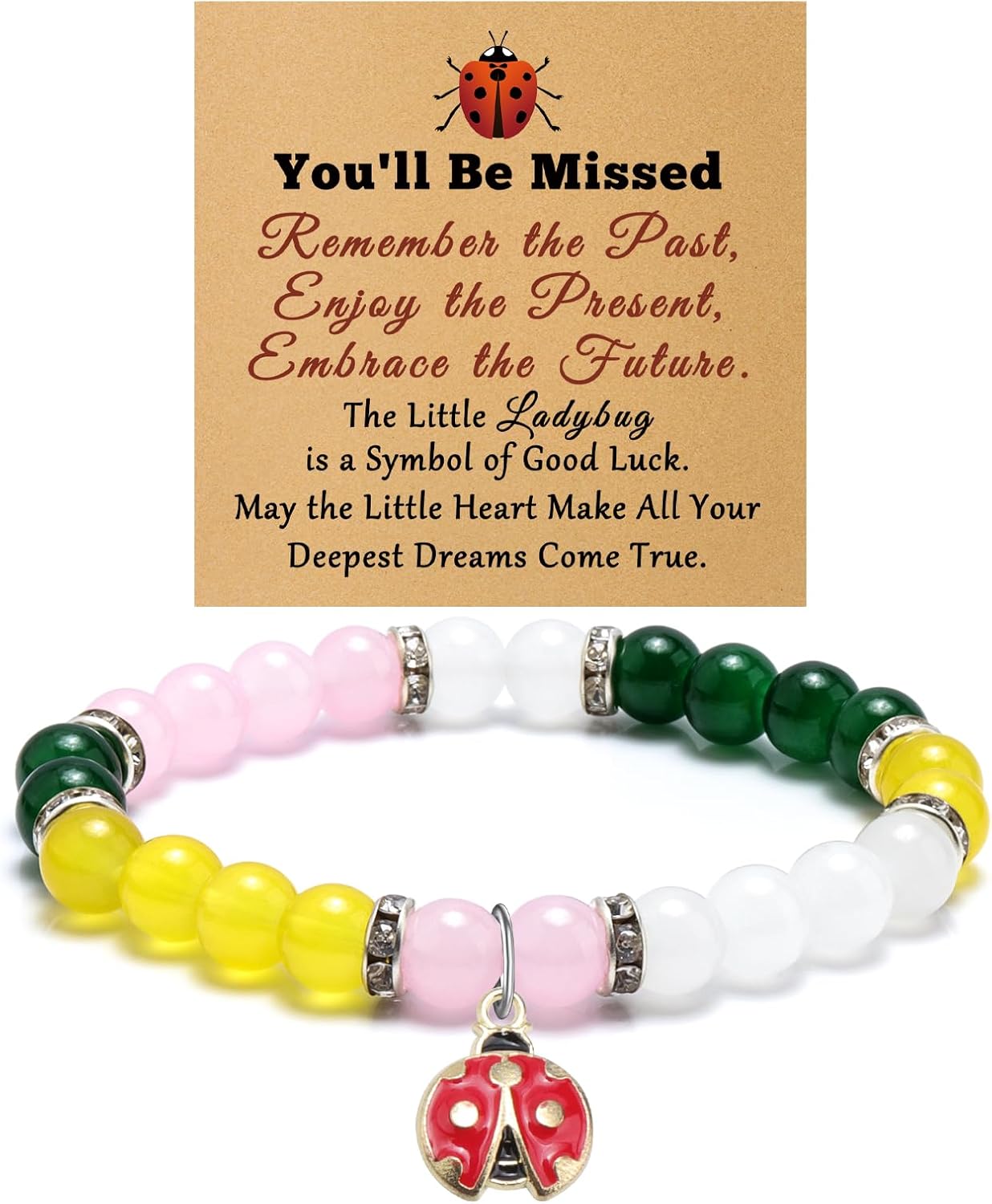 Coworker Leaving Gifts for Women Beaded Bracelet Retirement Gifts for Woman 2026 Animal Ladybug Roomy Going Away Goodbye Gift for Friend Coworker Grandma Aunt Farewell Jewelry Bracelet with Card