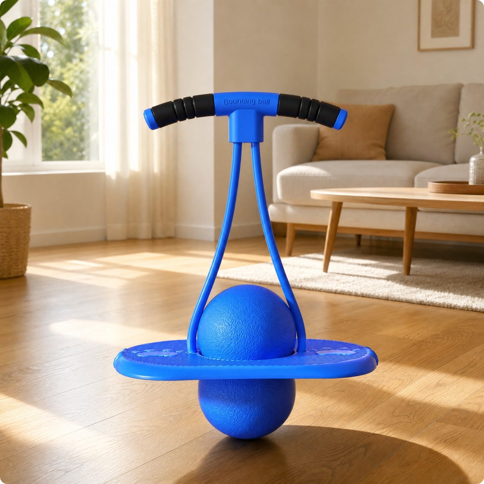Milageto Pelota Brincarina Equilibrio Antislizante Pelota Salto con Mango Acojinado Base Brincarina con para Familias, Interior, Exterior