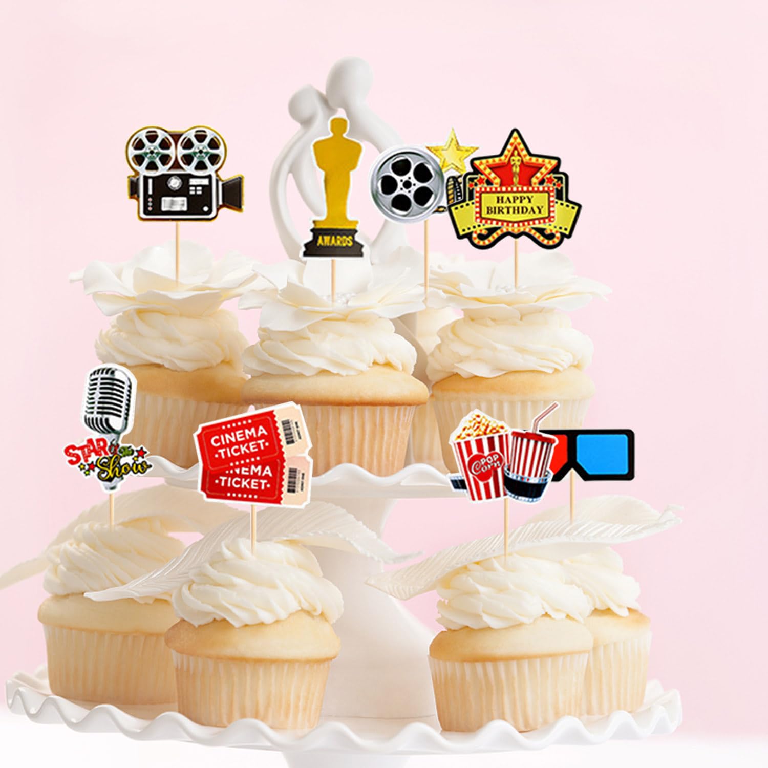 21-teiliges Film-Theme Tortendeko Set – Cupcake Topper Für Kino Party, Geburtstag & Movie Night