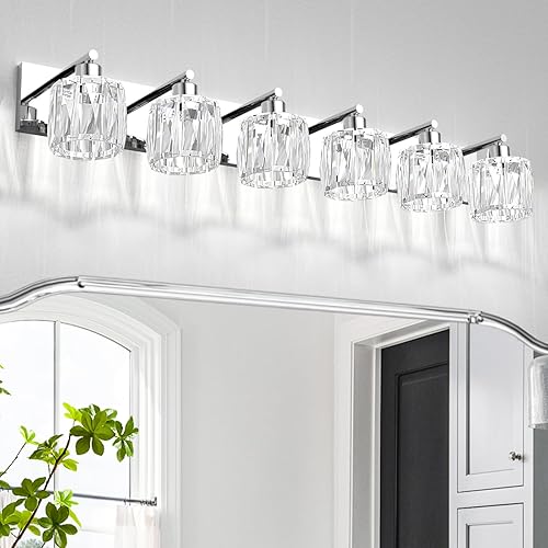 Miniatura 17 de VOLISUN Luces de tocador de cristal para baños, luz de tocador de baño de 2 luces, moderna luz de baño negra mate sobre espejo, accesorios de luces