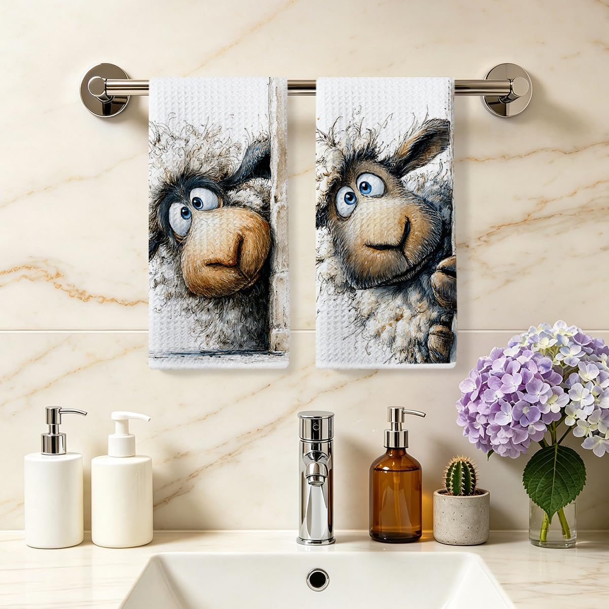 2 Pcs Funny Sheep Kitchen Towels, Cute Sheep Gifts Reusable Hand Towel image 4