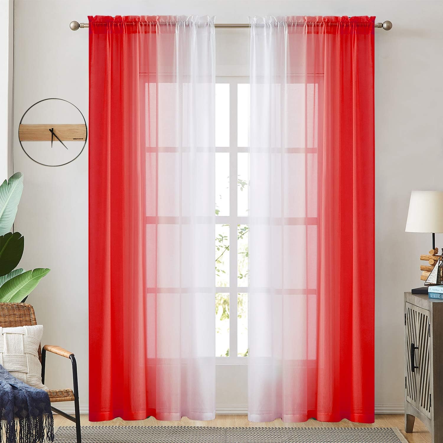Ombre Faux Linen Sheer Curtains for Bedroom Living Room Rod