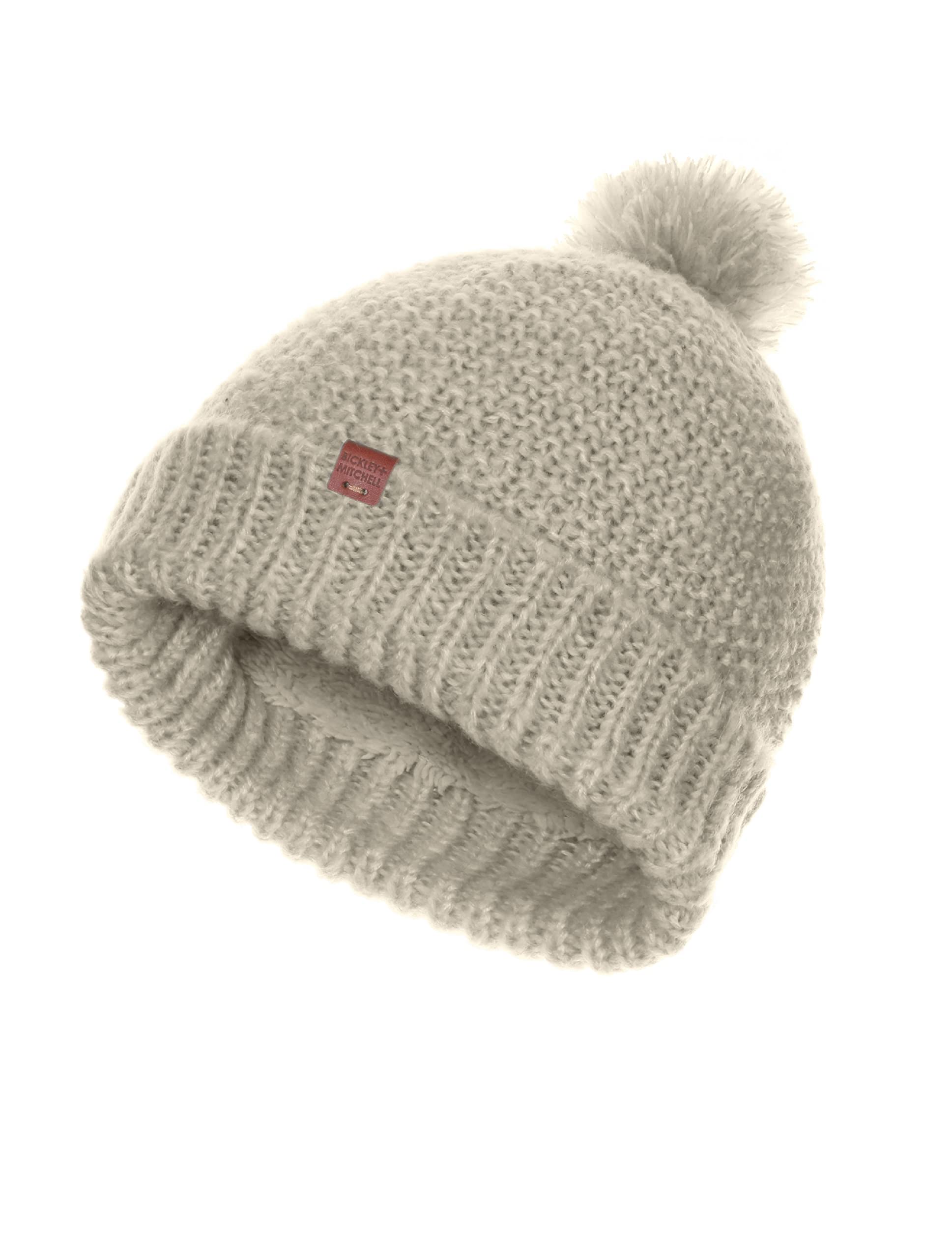 Bickley & Mitchell + Women's 2022-01-10-117 Soft Knitted Pom Beanie with Teddy Lining hat, Linen Twist, One Size Fits All