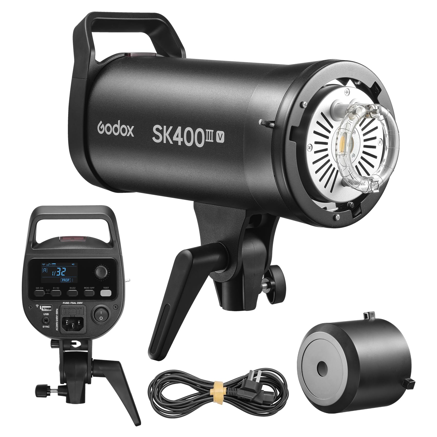 Godox SK400III-V SK400III V 400Ws Flash de Estudio Profesional Strobe | GN58,Tiempo Reciclaje 0.1-1.5s,2.4G Sistema,Montura Bowens con Lámpara Modelado LED 10W para Rodaje, Fotografía