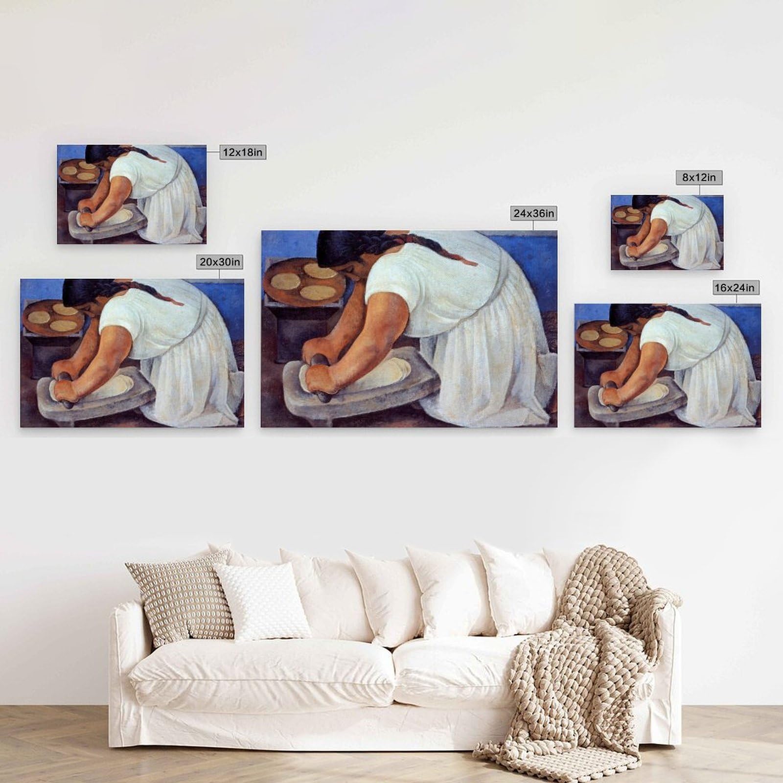 Frau Beim Mahlen Von Mais Poster Canvas Print Art Rustic Modern Wandkunst Gemälde Bilder Wanddeko Elegant Wohndeko Für Wohnzimmer Küche Schlafzimmer by Diego Rivera's Modern Home Schlafzimmer Wand Kun