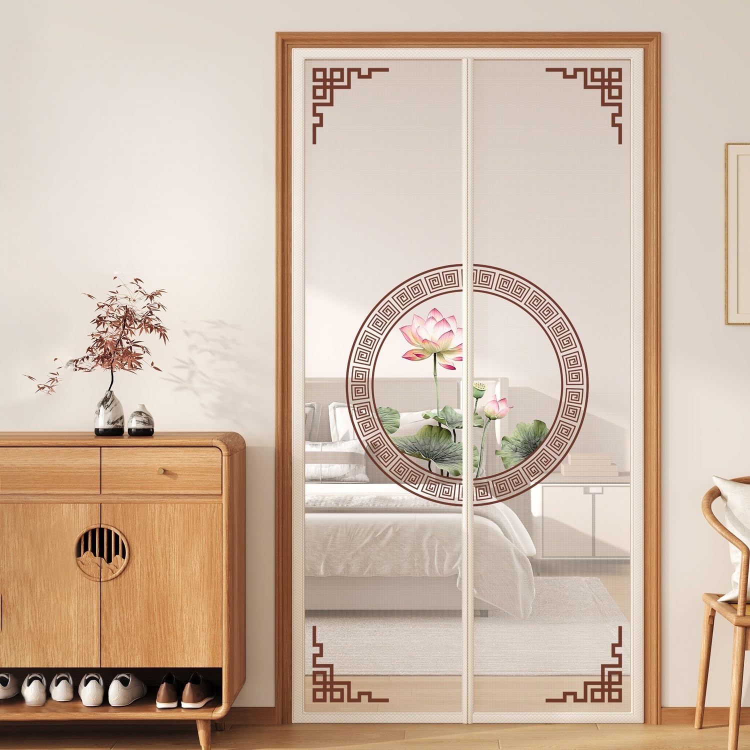 Hiseng Mosquitera Puerta Magnética, Malla de Tejido Fino, Mosquitera para Puerta con Imanes Potentes, Instalación Sin Taladro, Malla Transpirable y Antidesgarro (Patrón Z-03,100x210cm)