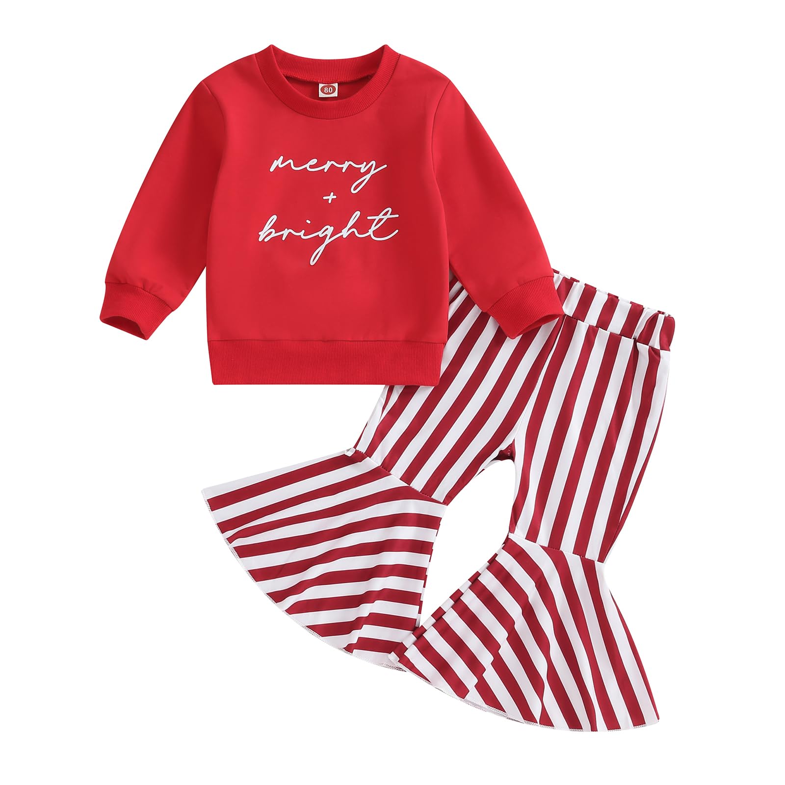 GeagodeliaLittle Kid Baby Girl Christmas Outfit Red Striped Trousers  Sweatshirt Long Sleeve Top Newborn My First Christmas Clothes Set