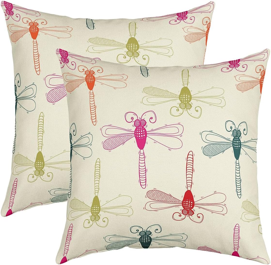Dragonfly Gifts for Women, Black Pink Dragonfly Throw Pillow Covers 24x24 Inch Set of 2, Watercolor Dragonfly Pillow Covers, Flying Animals Cushion Cases, Dragonfly Wing Decorative Pillow Covers