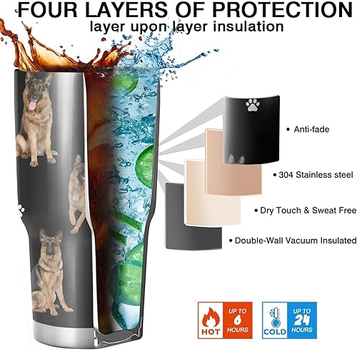 Miniatura 3 de Divertido vaso de perro pastor alemán, regalo para mujereshombres, doble pared de acero inoxidable aislado al vacío, vasos de agua para mascotas con
