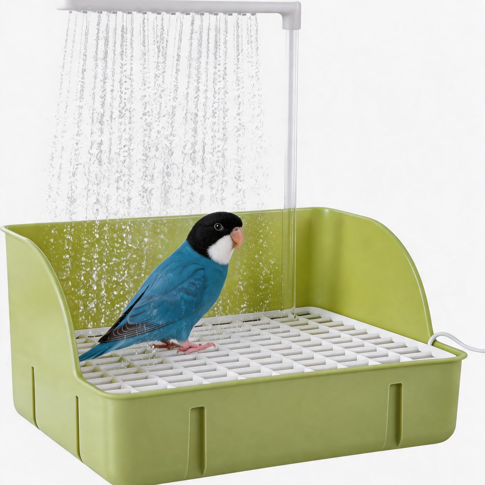 Uccello Doccia, Vasca da bagno per uccelli, Vasca da bagno per pappagallini PP Verde Stile fresco Circolazione automatica dell'acqua piovana, Parrocchetto doccia per parrocchetti uccelli