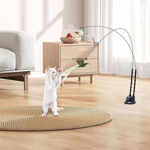 Foto 7 de 7 de AiQInu 12 Piezas Juguetes para Gatos, Interactivo Juguete Gato con Ventosa, 2 Caña de Pescar para Gatos