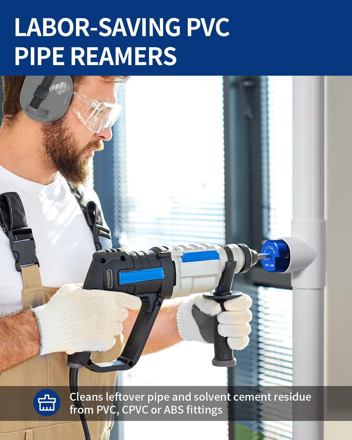 DAYDOOR PVC Pipe Reamer, 1'' Fitting Saver, Professional Plumbing Tool Fit into Standard 1/2" Drill, Socket Savers for Sch. 40 PVC, CPVC or ABS Socket Hub Removing