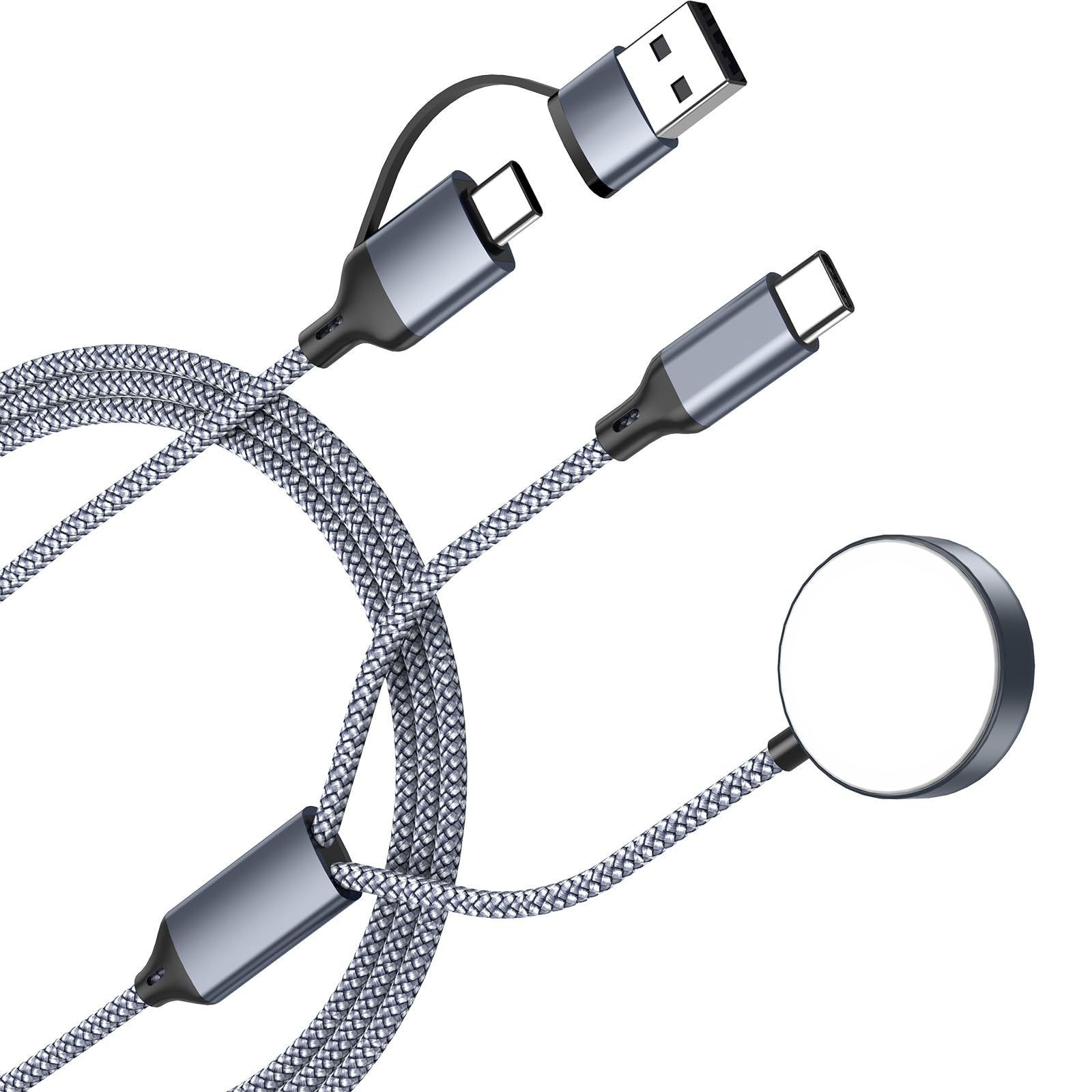 Multi Ladekabel 2 in 2, 1.2M Universal Mehrfach Nylon Ladekabel für apple watch ladegerät, USB-A-auf-USB-C Kabel für iPhone 17/16/15 Pro Max Plus/iPad/AirPods pro 3/iWatch 11/SE 3/Ultra 3 Serien