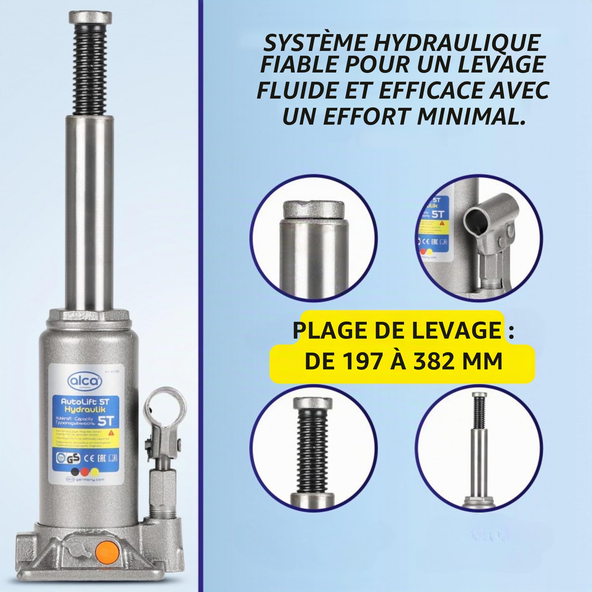 alca Cric bouteille hydraulique de 5 tonnes avec support de levage pour voiture, camionnette, camping-car 432050
