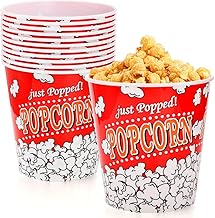 Popcorn Basket Tub, Large Retro-Style Red & White Buckets for Family Movie, Party Theme, Night-Out, Vintage Bowls for Concession Stand, Carnival Supplies - 10 pcs