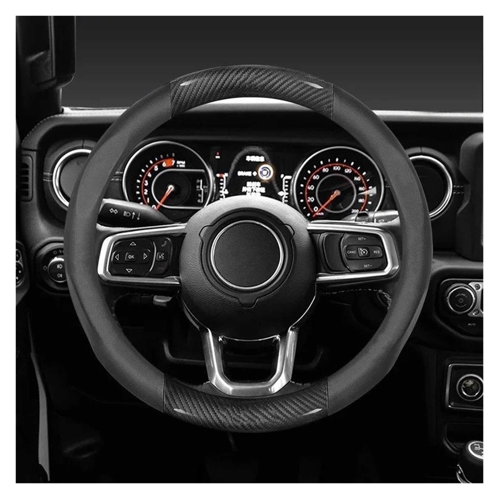 Cubierta Volante Coche para Wrangler para Patriot para Commander para Grand para Cherokee para Compass Funda Volante Cuero Fibra Carbono(Leather Red)