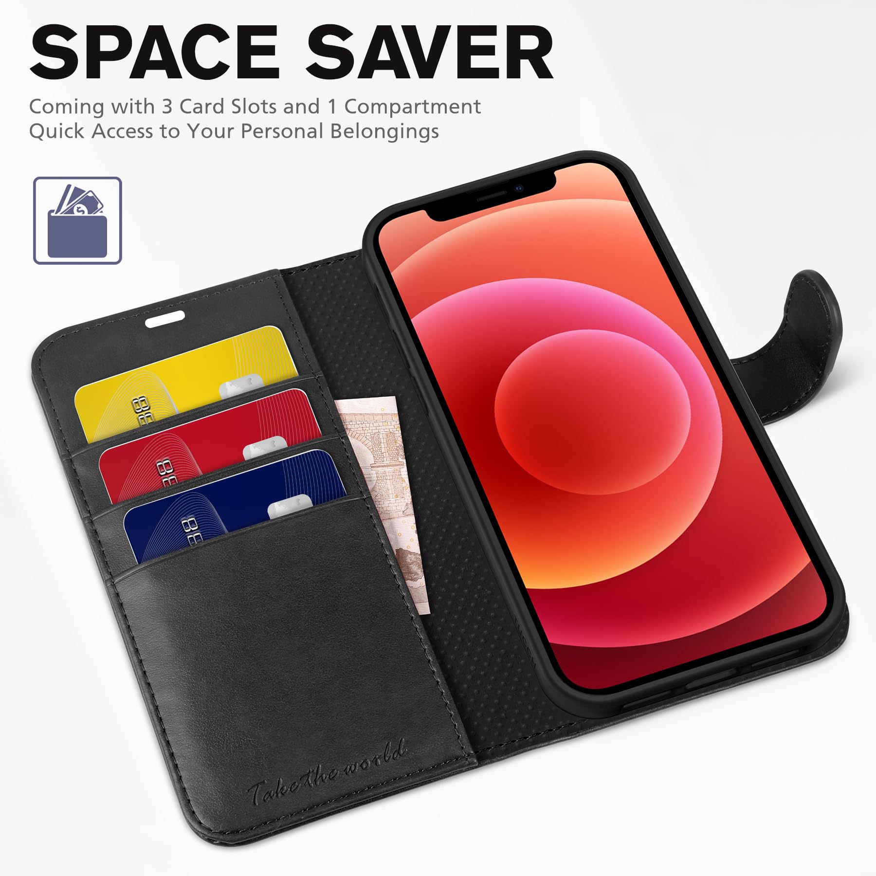TUCCH Custodia per iPhone 12/12 Pro Cover Antiurto Pelle Sintetica Portafoglio Magnetica Flip con Chiusura RFID Blocco Tasca Carte Portacellulare Compatibile con iPhone 12/12 Pro (6,1" 2020), Nero