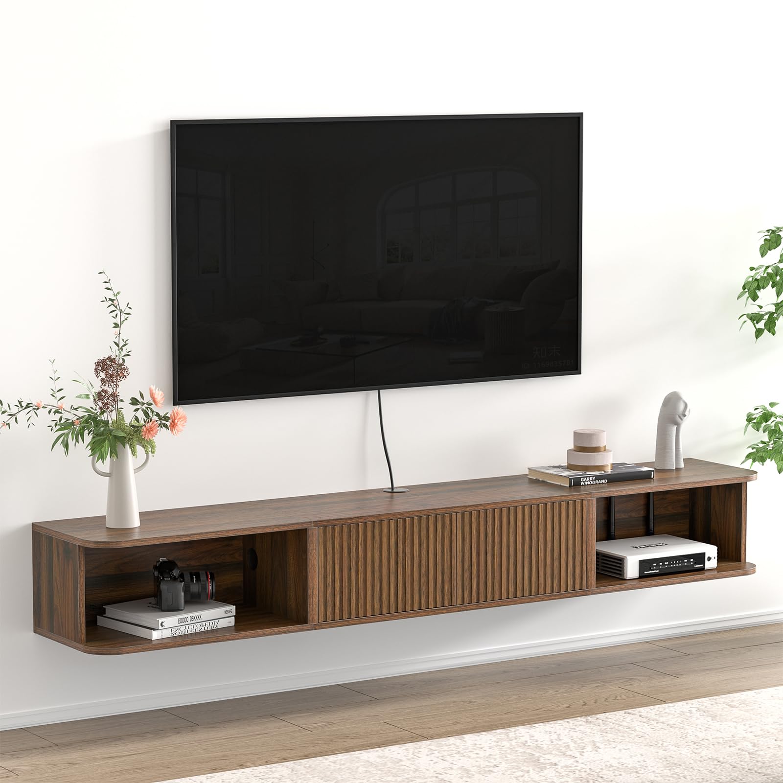 TV Schrank hängend, schwebendes TV-Regal, Fernsehschrank mit Kabelloch, Stauraum für DVD-Player Kabelbox Spielekonsole, Hängeschrank, TV Board für Wohnzimmer, Esszimmer, Schlafzimmer 178 cm Länge