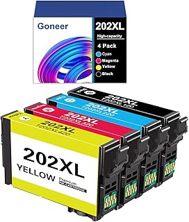 Goneer 202XL Ink Cartridge Replacement for 202 T202 XL for WF-2860 XP-5100 WF 2860 XP 5100 Printer 4-Pack (Black Cyan Yellow Magenta)