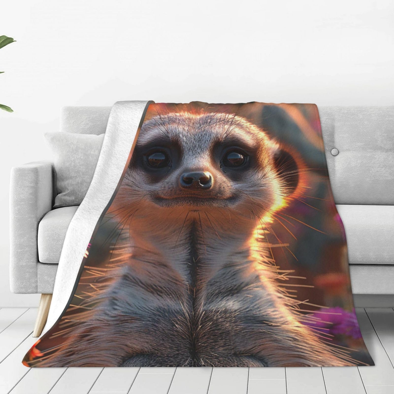 MXZERFKGLA Throw Blanket for Couch Thick Soft Fleece Blankets Warm Cozy Air Conditioning Quilt All Seasons Meerkats Blanket Lightweight Flannel Fuzzy Blankets for Bed Couch Living Room Sofa 40"x30"