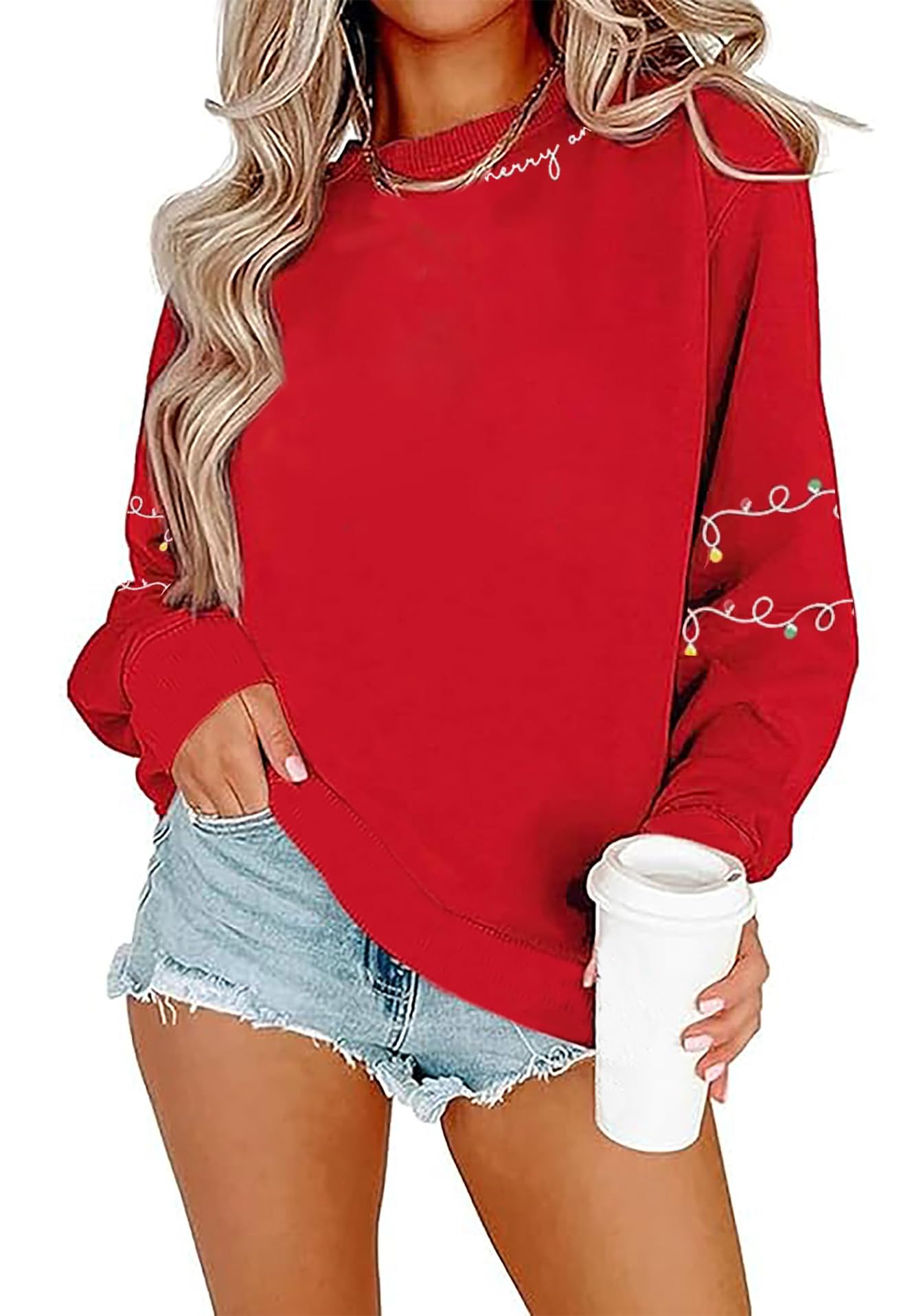 amazinglucky Christmas Shirts Women Funny Merry Christmas Lights Sweatshirt Castle Graphic Xmas Lightweight Pullover Tops-picture-37