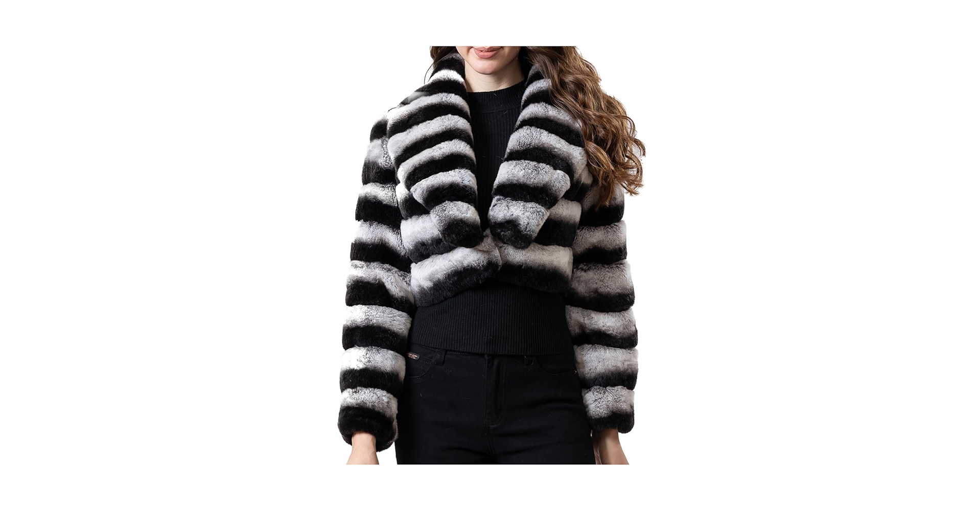 LVCOMEFF Genuine Rex Rabbit Fur Coat Chinchilla Color Stripe