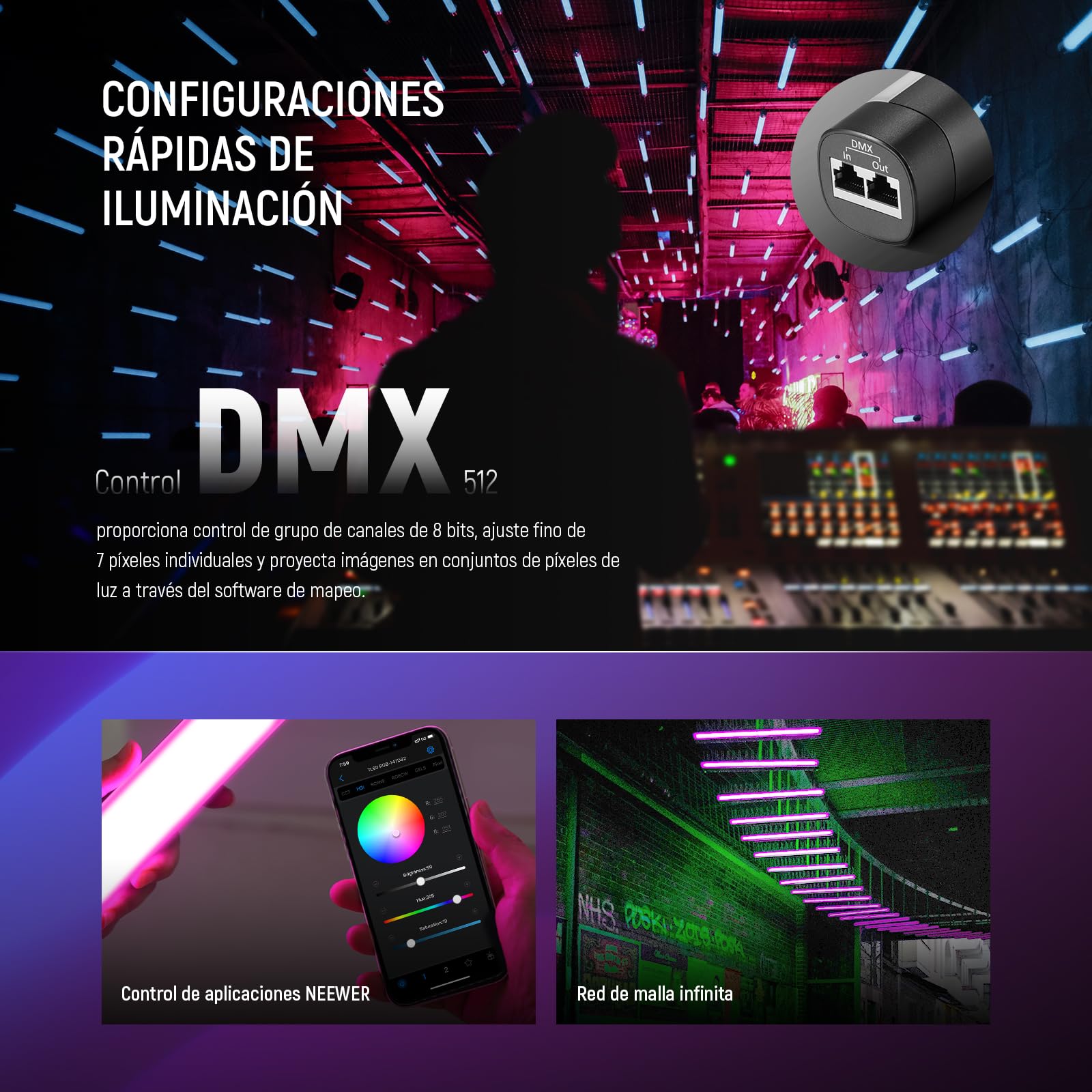 NEEWER TL60 RGB Barra de Luz, Todo Color RGBWW Fotografía Portátil LED Video Palo de Iluminación Admite Control App/2.4G/DMX, Lámpara con Efectos de 7 Píxeles, 2500-10000K CRI97+ TLCI98+, 3000mAh