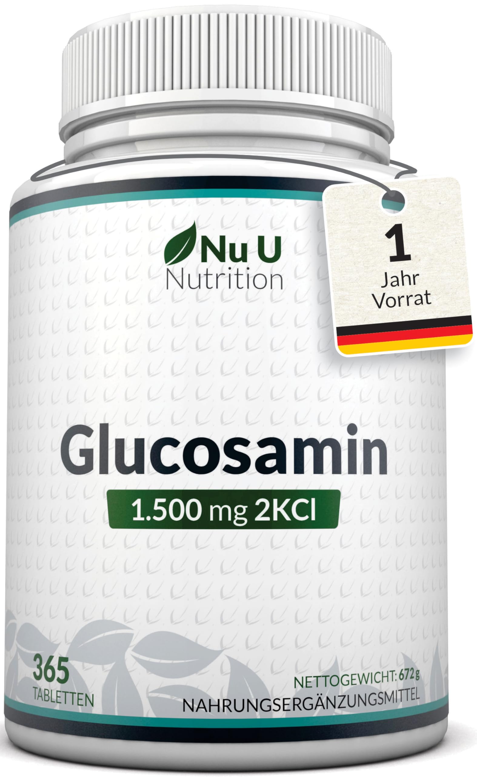 Glucosamin 1500mg 2KCI Hochdosiert - 365 Tabletten - 12 Monate Vorrat - Versorgung für ein Jahr - Nu U Nutrition
