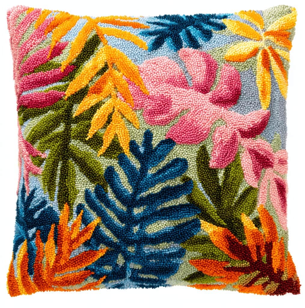 Kitquiver Latch Hook Kits Flowers for Adults,Beginners DIY Latch Hook Cushion Kits and Latch Rug Kits Cross-Stitch Embroidery Cushion Cover for Home Sofa Decoration 17X17 in