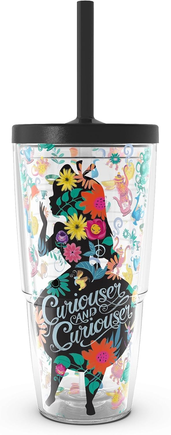 Tervis Disney - Alice In Wonderland - Curiouser Made in USA Double Walled Insulated Tumbler Travel Cup Keeps Drinks Cold & Hot, 24oz with Straw Lid, Classic