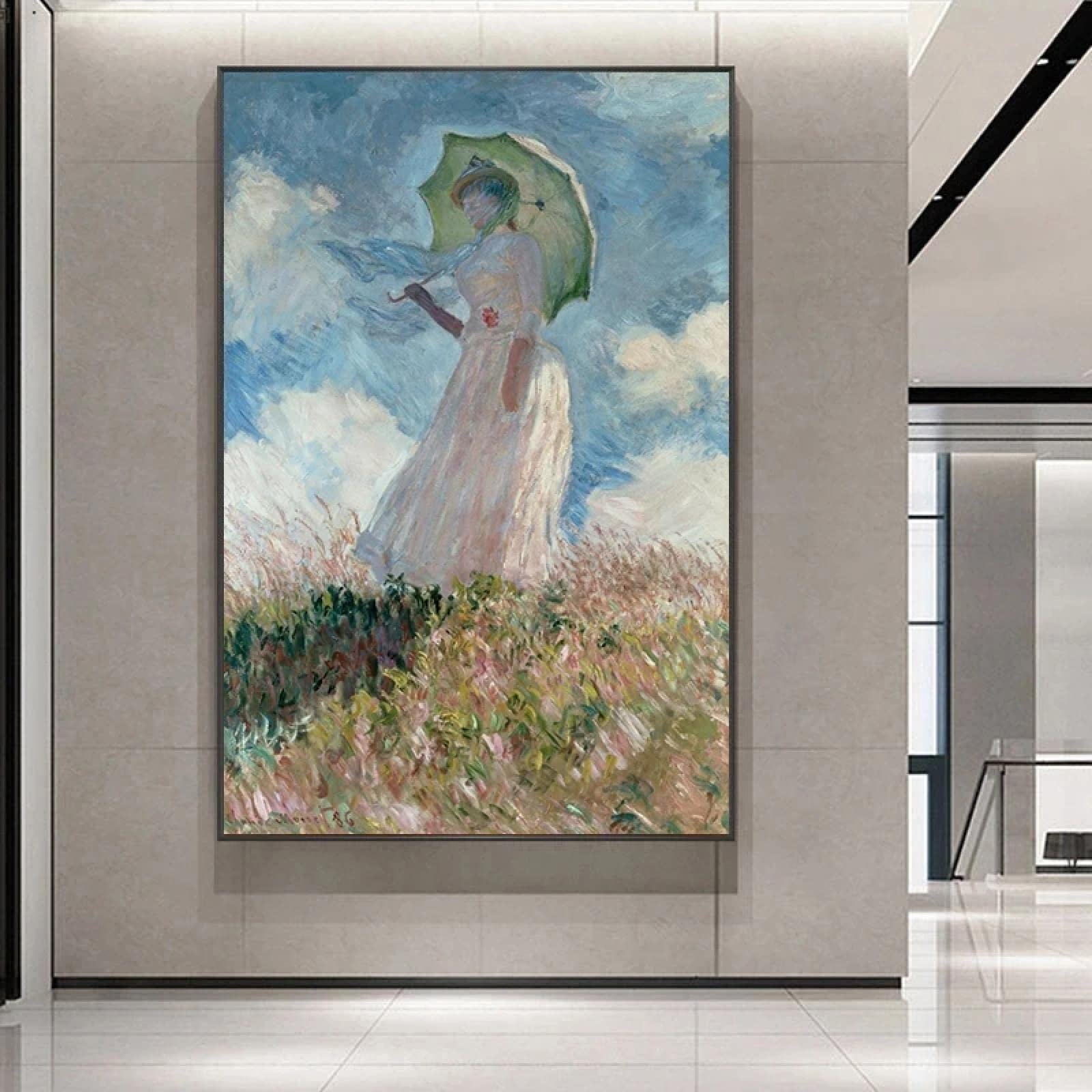 Amazon.co.jp: 散歩、日傘をさすクロード・モネの女性キャンバス絵画