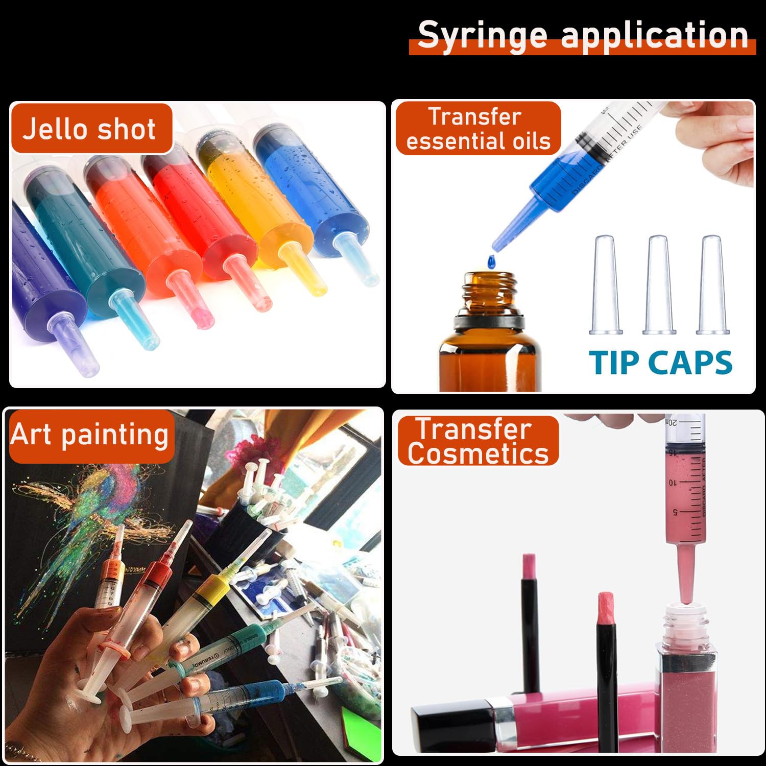 Paquete de 5 jeringas de plástico de 20 ml con tapas para medición de líquidos, oral, laboratorios científicos, alimentación de mascotas, aplicador de aceite o pegamento, fiesta de Halloween, estéril