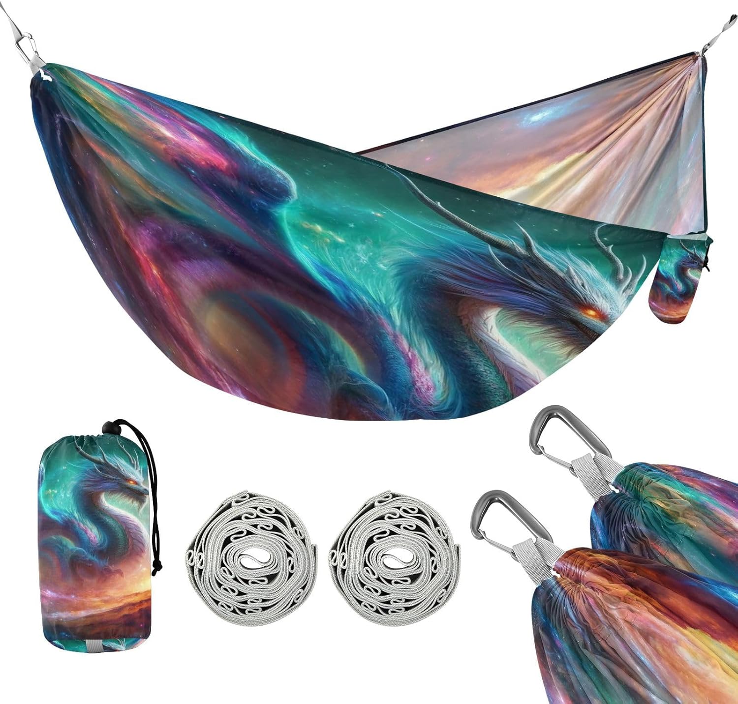 ALAZA Dragon Nebula Camping Hammocks Single or 2 Person 500 lbs Portable Parachute Travel Hammock w/Tree Straps for Hiking Backpacking Indoor Outdoor