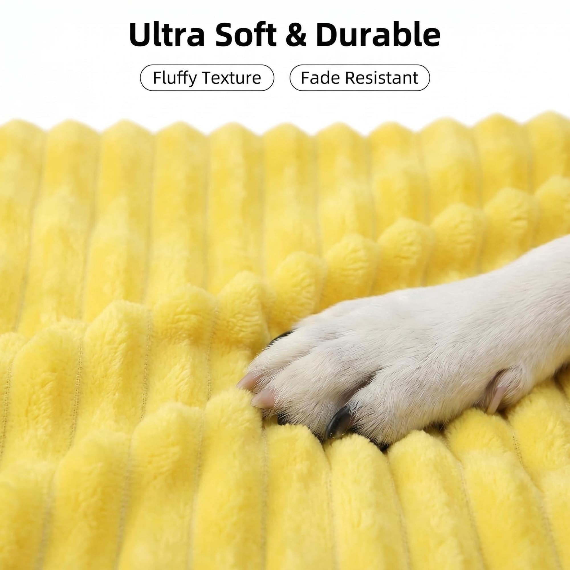 Coperta di supporto emotiva giallo per cani calmante sicurezza coperta ondulata 1,5 cm in pelliccia di coniglio sintetica in poliestere per interni ed esterni (rosa, 150 x 200 cm)