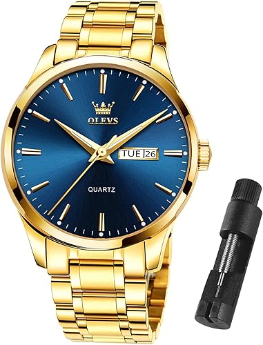 OLEVS Relojes dorados impermeables de acero inoxidable con fecha reloj clásico de lujo para hombre esfera dorada blanca azul verde