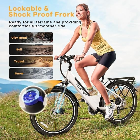 26 Cargo Ebike with Rear Basket, White