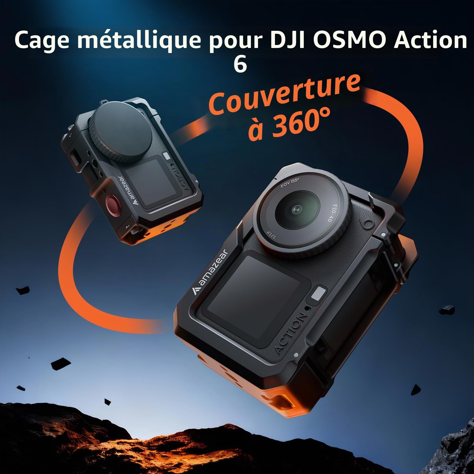 AMAZEAR Cage en Aluminium pour Accessoires DJI Osmo Action 6 Accessoires - Action6 Pro Étui de Protection en métal, Cadre de Protection avec Fixation Rapide, Filetage 1/4" & Cache-Objectifs
