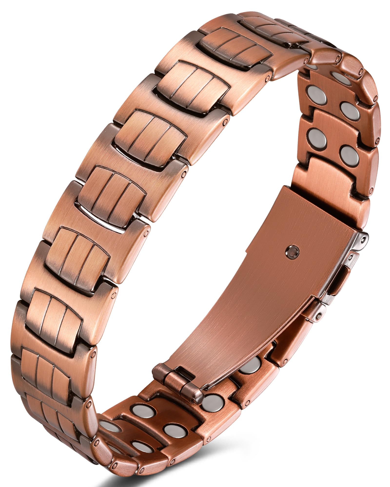 Jeracol Bracelet en cuivre croisé pour hommes, bracelet de thérapie magnétique avec aimants puissants 3800 gauss - 99,99% de cuivre pur et boîte cadeau, 22 cm