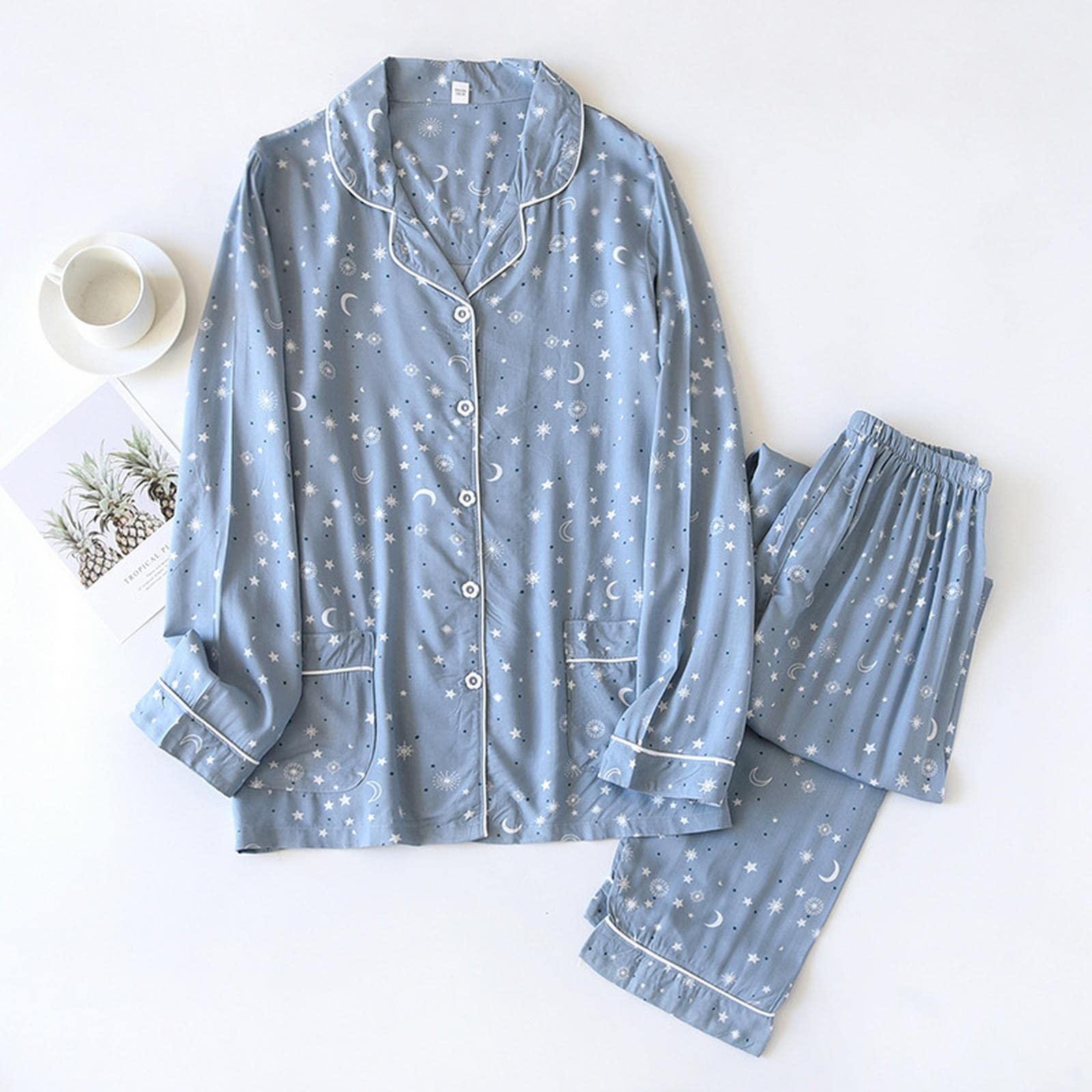 Pigiama Donna Set A Due Pezzi Donni da Donna per La Primavera Autumn Inverno Inverno A Maniche Lunghe Viscose Canci di Cotone Sust Women Sleep Abbigliamento Piajama Set