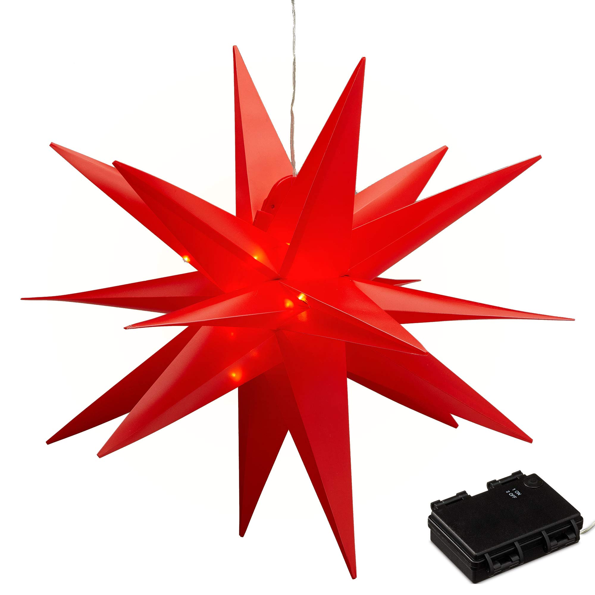 Świecąca gwiazda 3D czerwona z PCW LED gwiazda bożonarodzeniowa XL do zawieszenia podświetlana wraz z 40 diodami LED Ø 60 cm do użytku na zewnątrz IP44 (1 x XL gwiazda świecąca 3D czerwona)