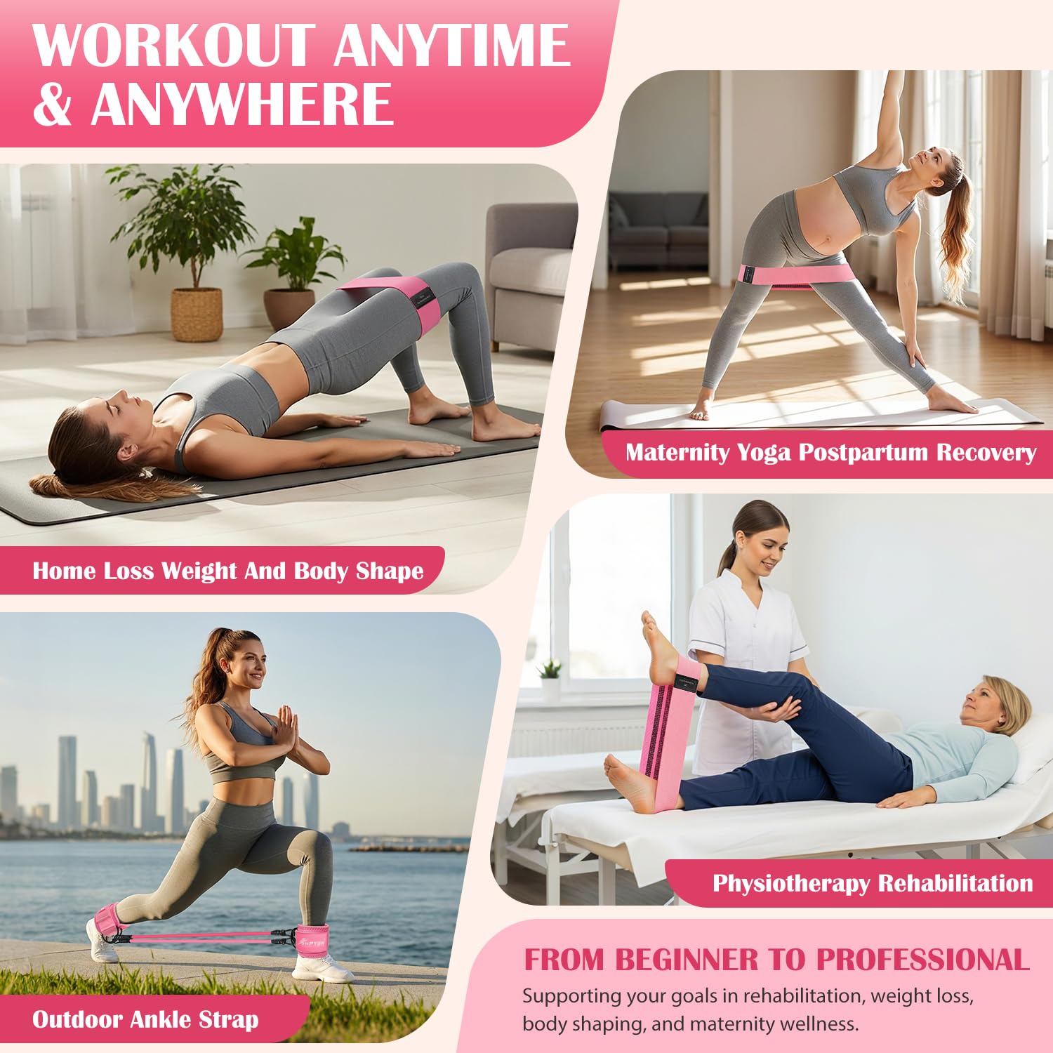 HPYGN Fitnessbänder & Knöchel-Widerstandsbänder Set, Stoff Resistance Bands mit Fußschlaufen für Bein- & Po-Muskeltraining, Home Gym Hip & Booty Band für Gymnastik, Yoga, Pilates Krafttraining