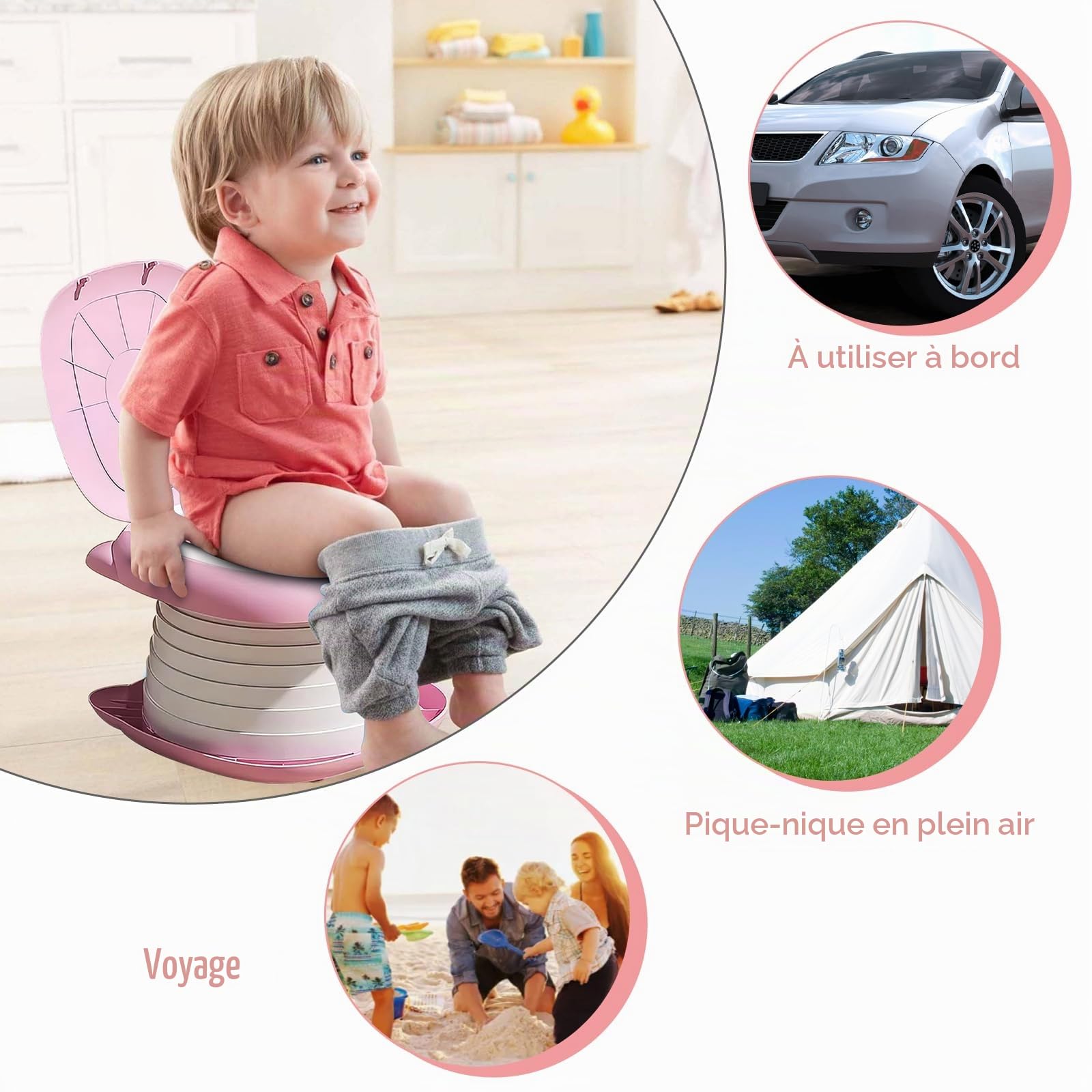 Pot Bebe Toilette Portable, Mini Toilette Enfant, Pot Pliable Enfant Voyage, Toilette Portable, Pot Pliable pour Voyage, Idéal pour Apprentissage de La Propreté, Intérieur Et Extérieur (Rose)