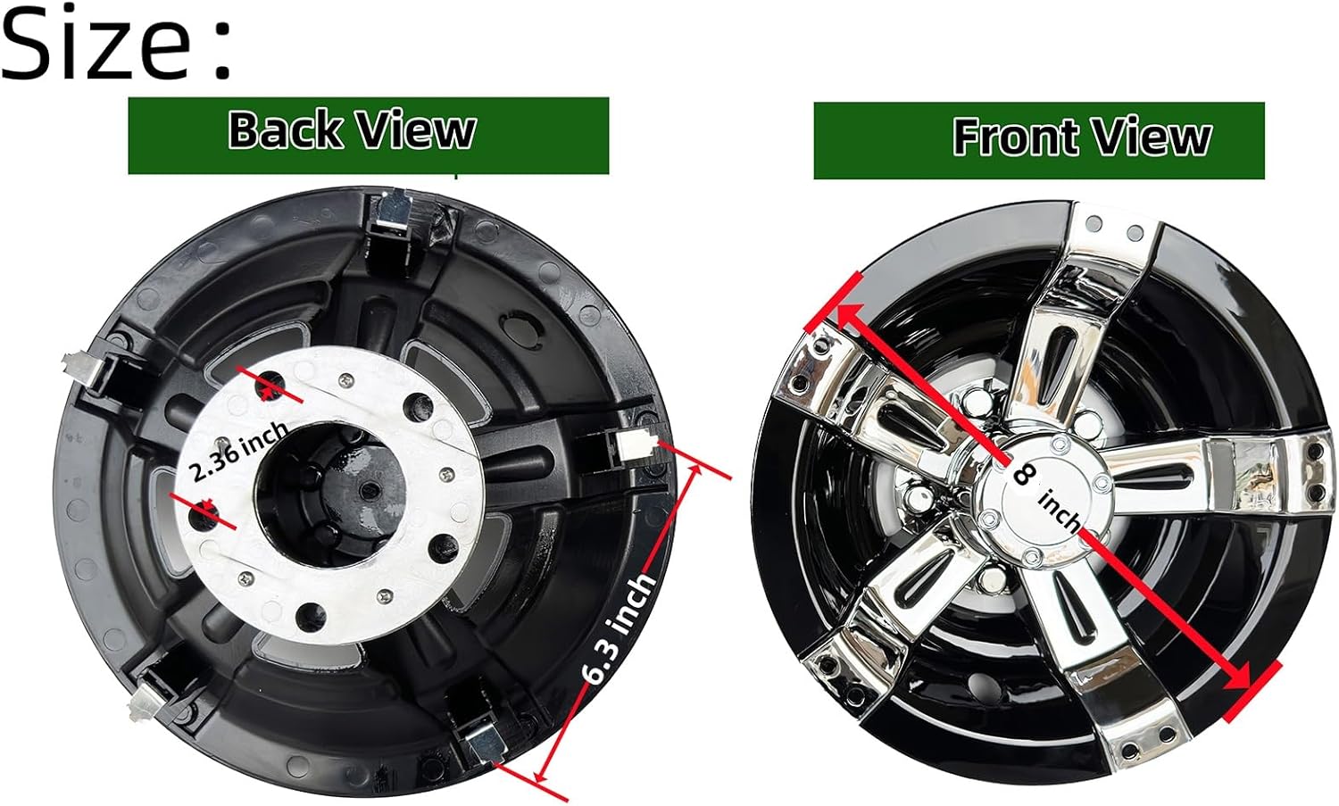 Golf Cart 8" Wheel Covers Hub Caps W/Chrome Spokes for EZGO Cub Car Yamaha Golf Cart Package(Set of 4pcs