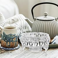 Vista 2 de Calentador de té de aleación de plata con soporte para candelitas, base calefactora, soporte para velas para teteras de vidrio, teteras de cerámica